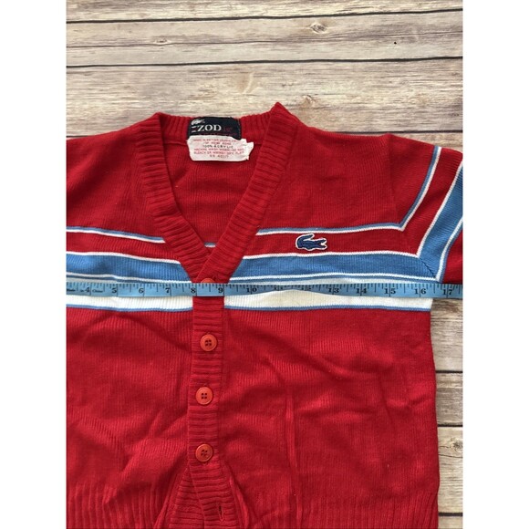 VINTAGE Lacoste Sweater kids 5 Red Izod 70s 80s Cardigan Crocodile USA Stripe - Picture 5 of 7
